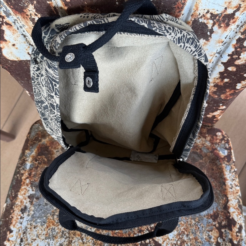 Myra Bag Juniper Bloom (in Desert Aloe) Floral Beige/Black Canvas Backpack Tote - Picture 10 of 12